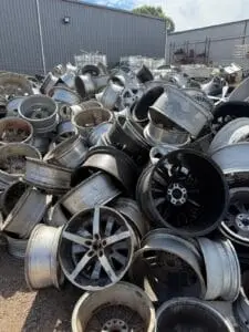 Scrap alloy mag wheels stockpiled at the Green Fields yard