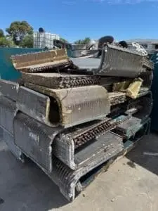 Aluminium and copper radiators stacked on a pallet at the Green Fields yard