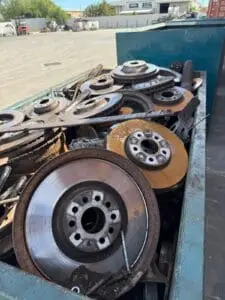 Steel brake rotors loaded for ferrous scrap recycling