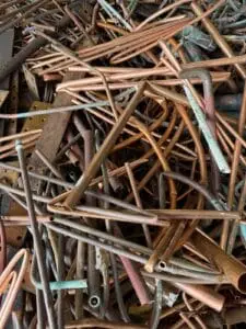 Close-up of copper pipe and tube scrap graded at the Green Fields yard